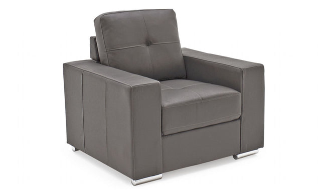 Grey Leather Armchair Chrome Metal Legs