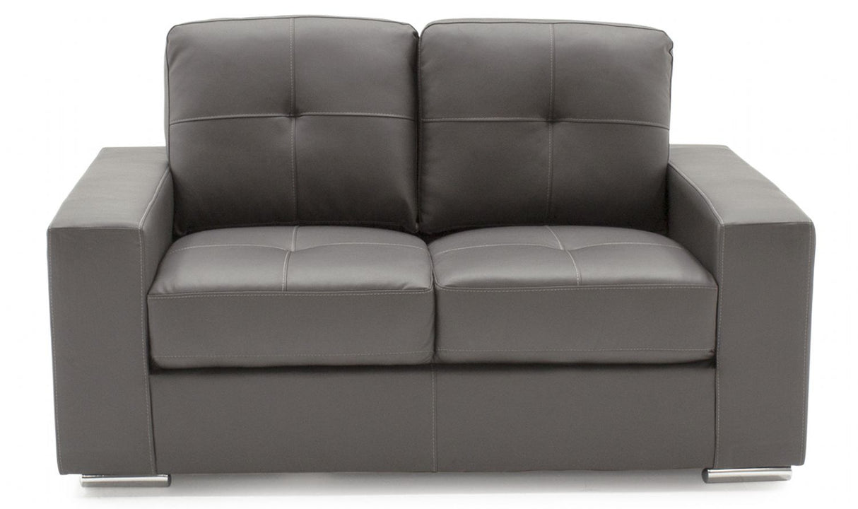 Grey Bonded Leather Buttoned Back 2 Seater Sofa Chrome Feet