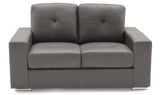 Grey Bonded Leather Buttoned Back 2 Seater Sofa Chrome Feet