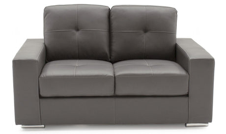 Grey Bonded Leather Buttoned Back 2 Seater Sofa Chrome Feet