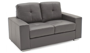 Modern Grey Bonded Leather Buttoned Back 2 Seater Sofa with Chrome Feet