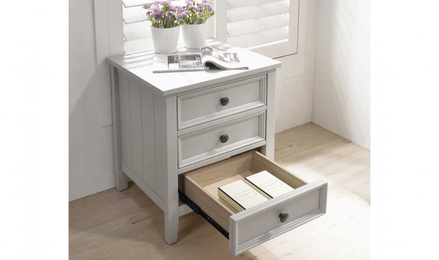 Clay Finish Compact 3 Drawer Bedside Table Cabinet