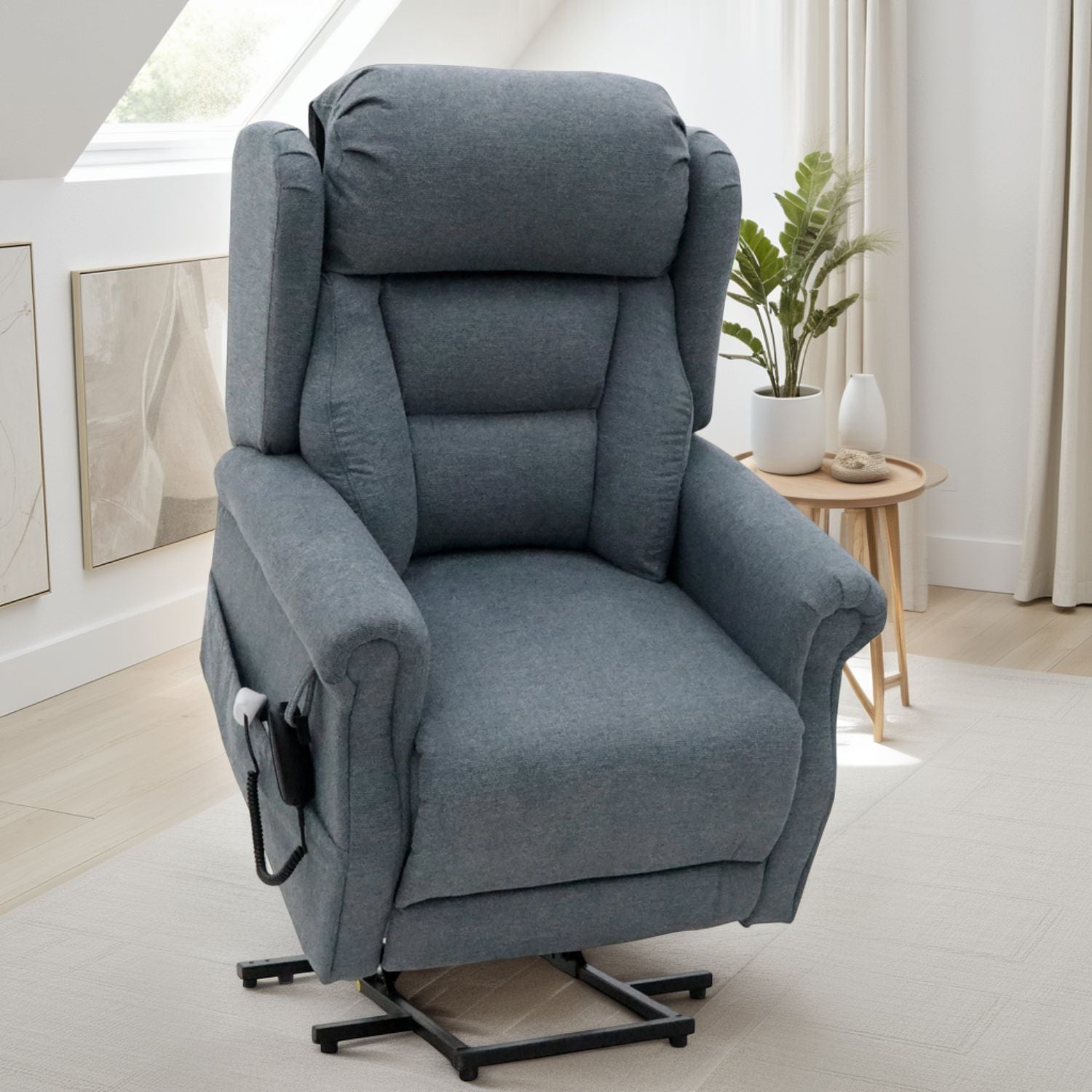 Beige Fabric Lift And Rise Electric Recline Chair