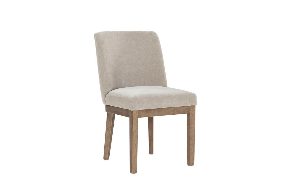 Latte Fabric Dining Chair with Solid Wooden Legs