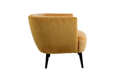 Mustard Velvet Barrel Designed Accent Chair with Black Legs