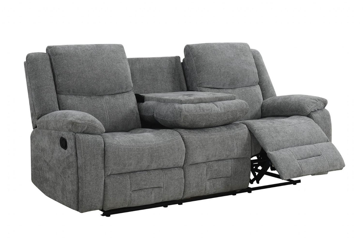 Grey Fabric 3 Seater Manual Recliner Sofa with Cup Holder