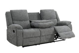 Grey Fabric 3 Seater Manual Recliner Sofa with Cup Holder