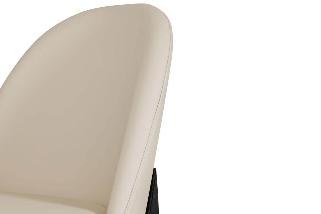 Taupe Cream Leather Curved Back Dining Chair Black Legs