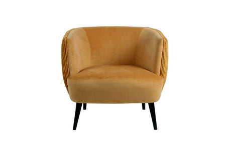 Mustard Velvet Barrel Designed Accent Chair with Black Legs