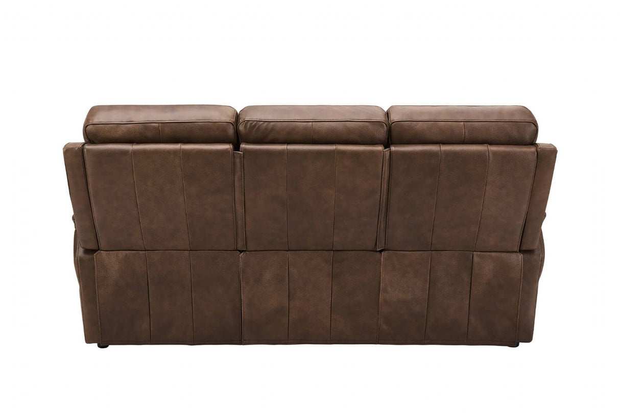 Brown Leather Large 3 Seater Sofa with Cushioned Arm Rest