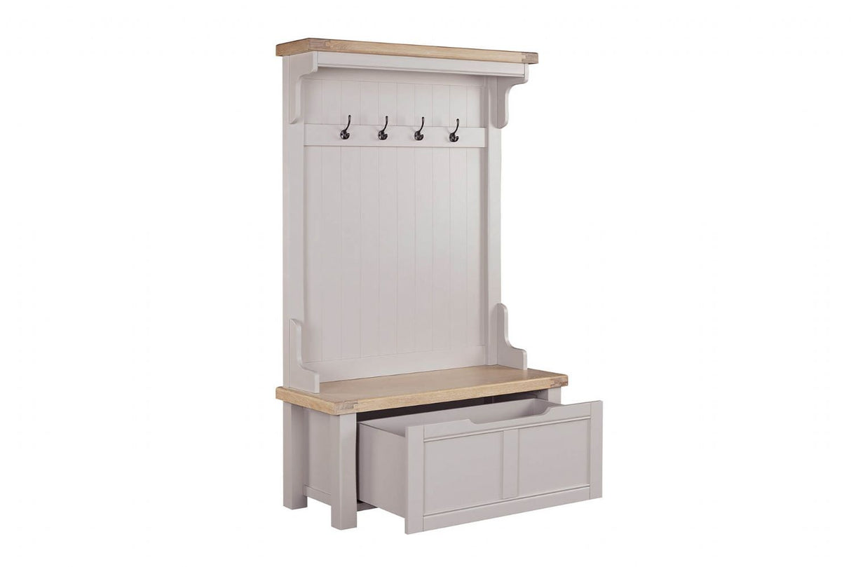 Taupe Wooden Hall Stand with 4 Hooks Washed Oak Top