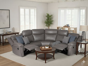 Grey Leather Effect Large Manual Recliner Corner Sofa