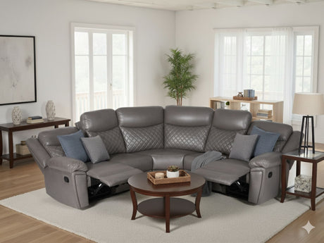 Grey Leather Effect Large Manual Recliner Corner Sofa