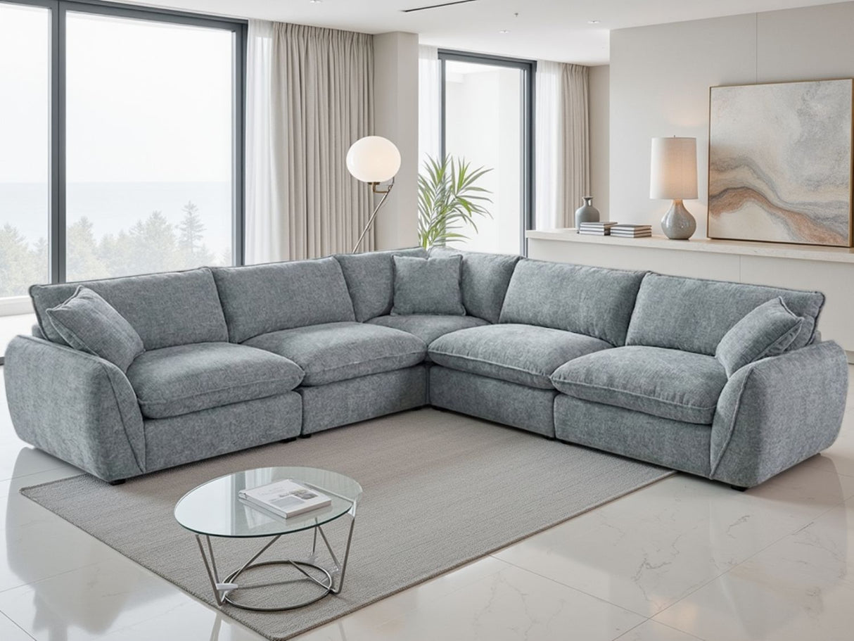 Grey Textured Fabric Large Corner Group Sofa