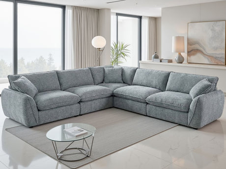 Grey Textured Fabric Large Corner Group Sofa