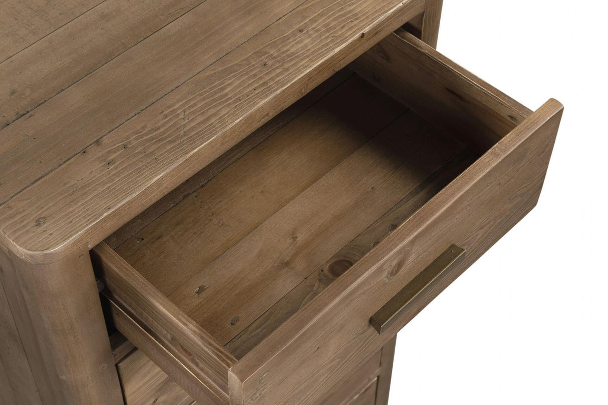Rustic Reclaimed Pine Wood 5 Drawer Tallboy