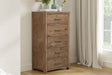 Rustic Reclaimed Pine Wood 5 Drawer Tallboy