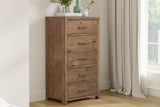 Rustic Reclaimed Pine Wood 5 Drawer Tallboy