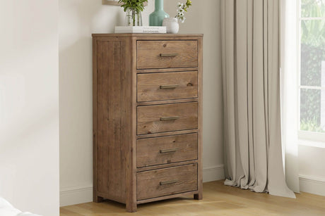 Rustic Reclaimed Pine Wood 5 Drawer Tallboy