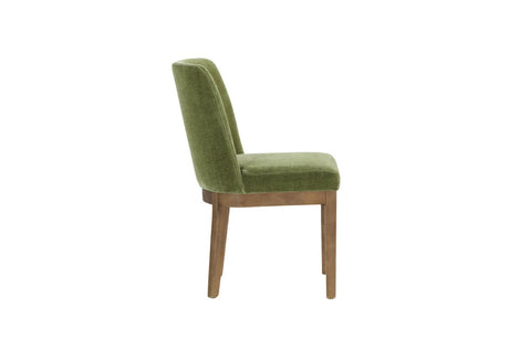 Green Fabric Dining Chair with Solid Wooden Legs