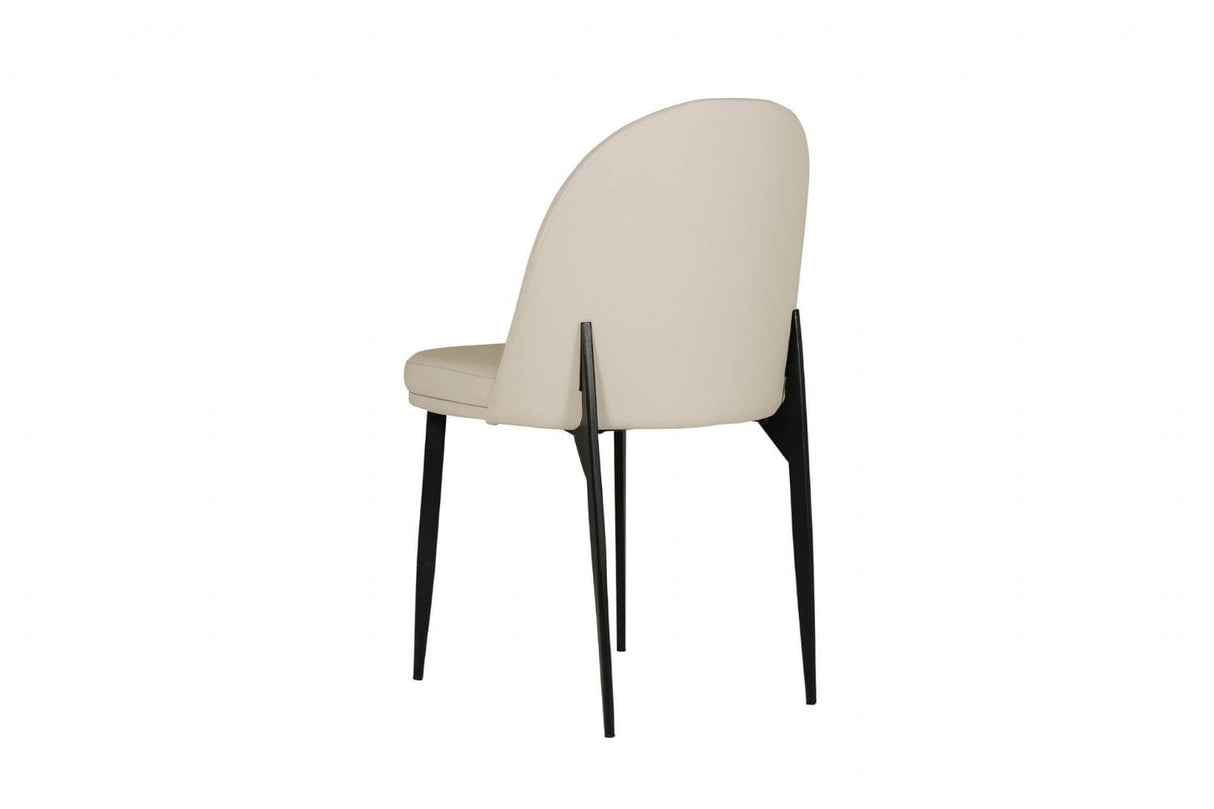 Taupe Cream Leather Curved Back Dining Chair Black Legs