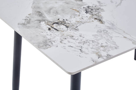 White Sintered Stone Top 1.6m Large Dining Table Black Legs